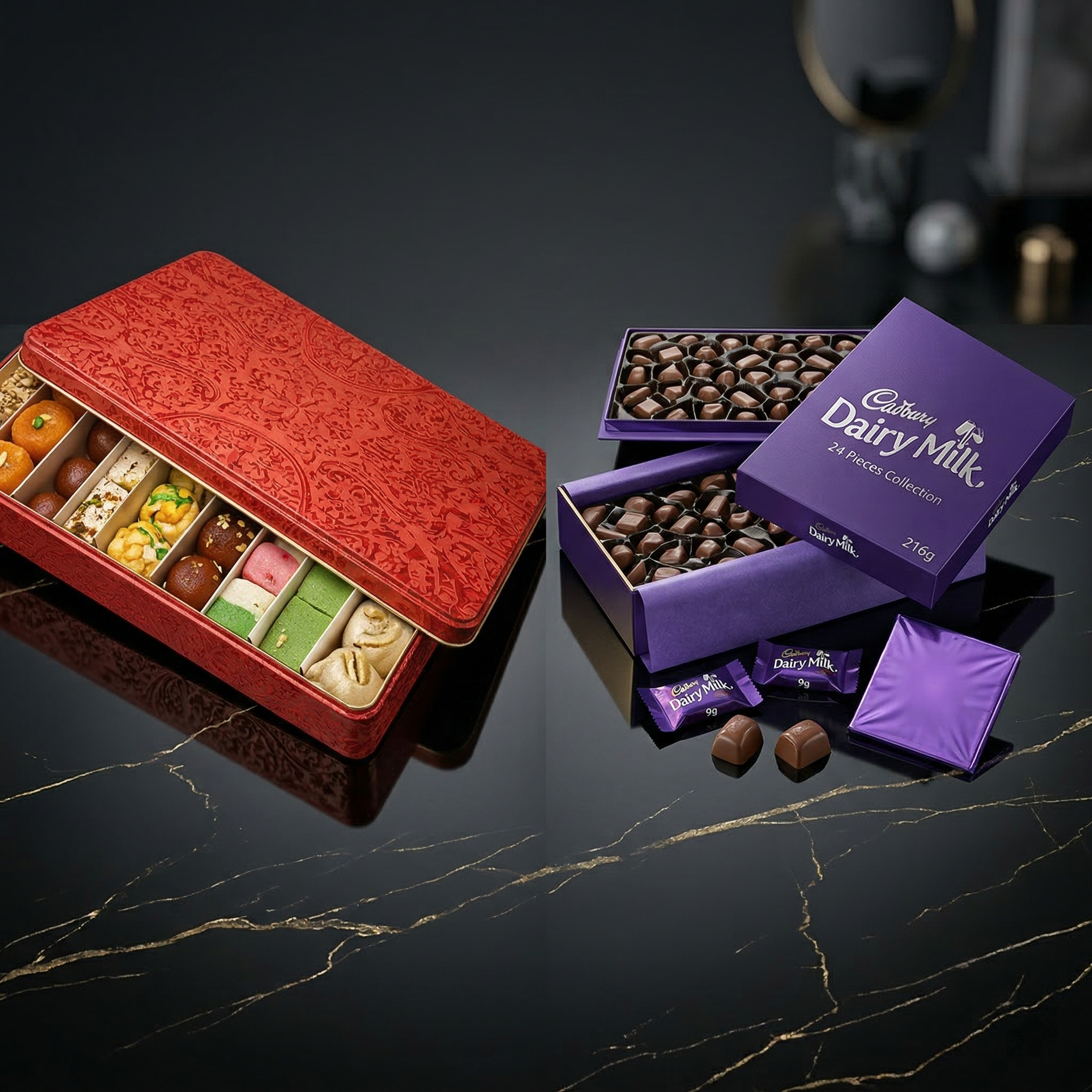 Traditional Sweet Delight – 2 KG Mix Mithai & Dairy Milk Chocolate Box