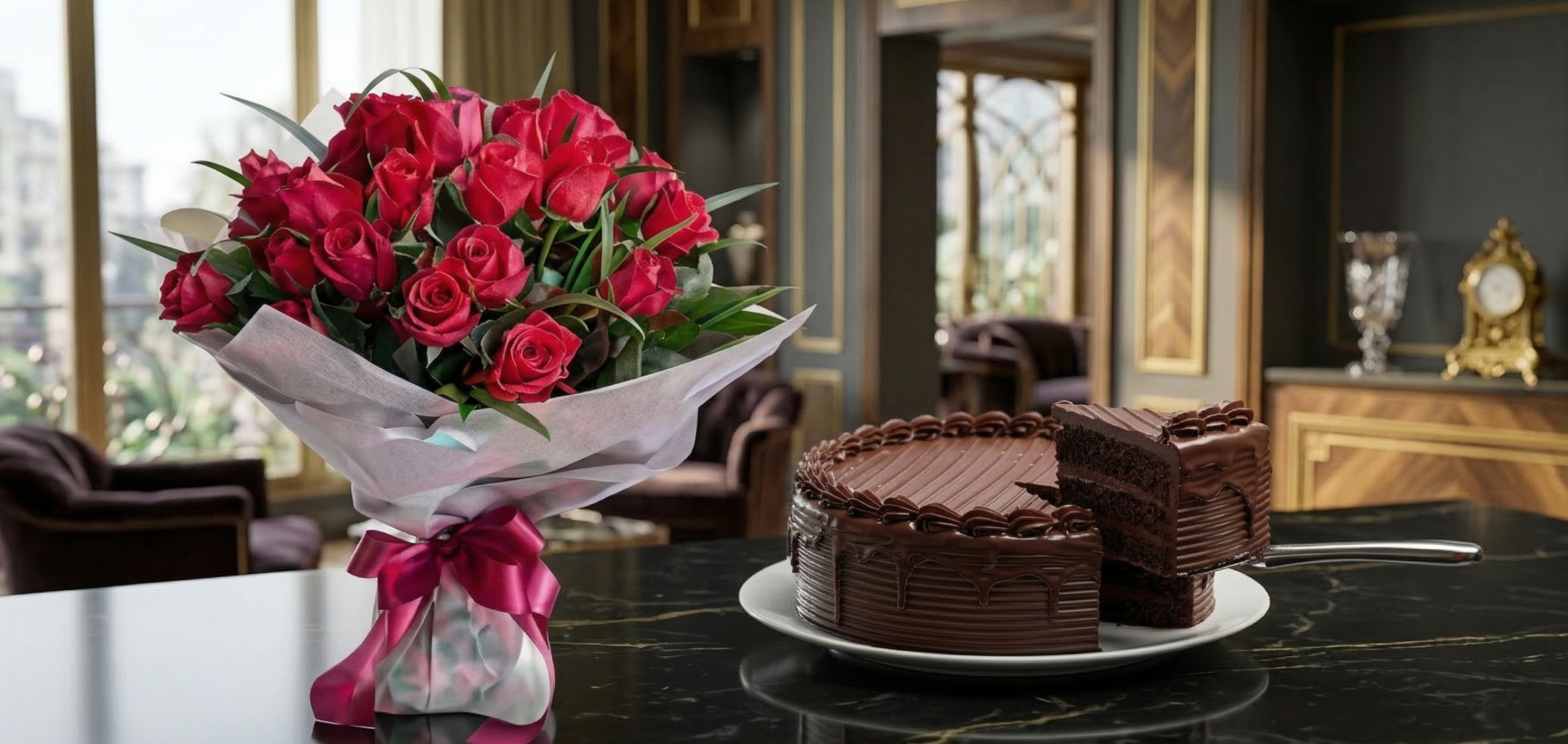 Grand Celebration Combo – 24 Red Roses & Premium 5-Star Hotel Cake