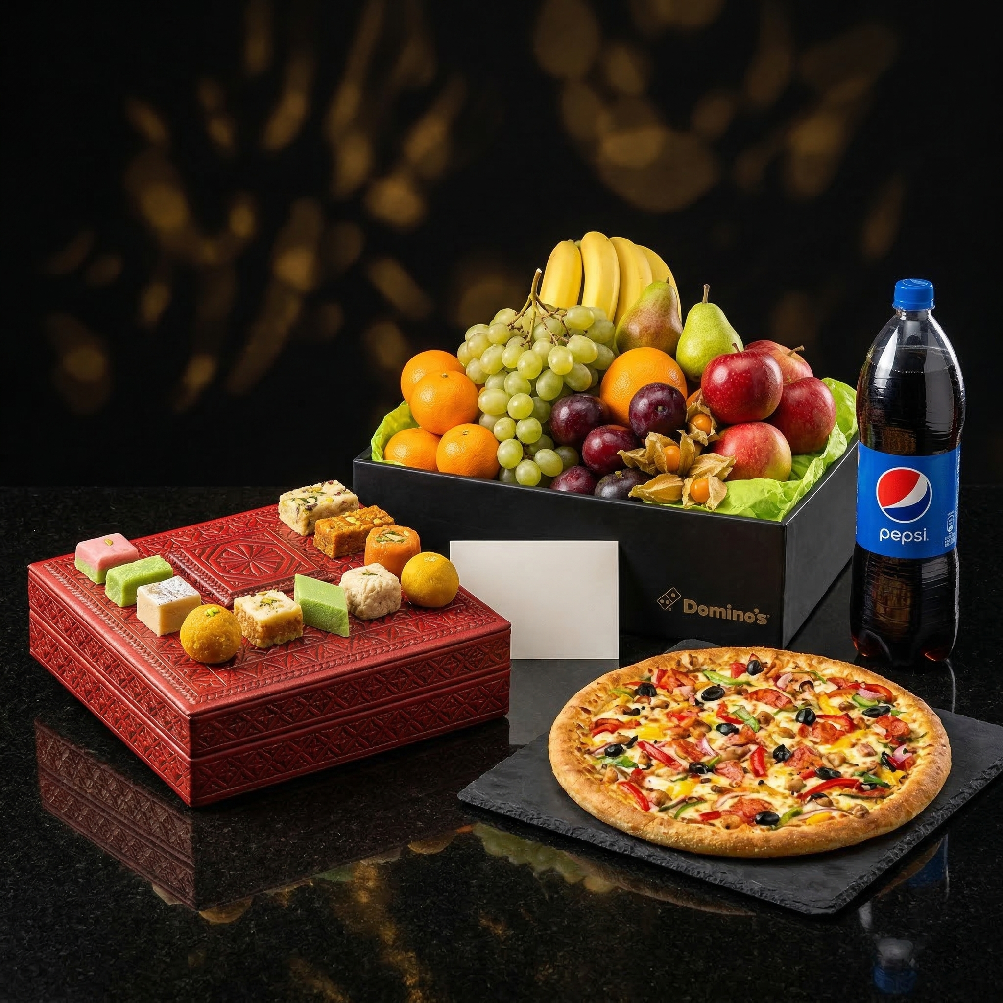 The Ultimate Desi & Fusion Feast – 2 KG Mix Mithai & Domino’s Pizza Meal