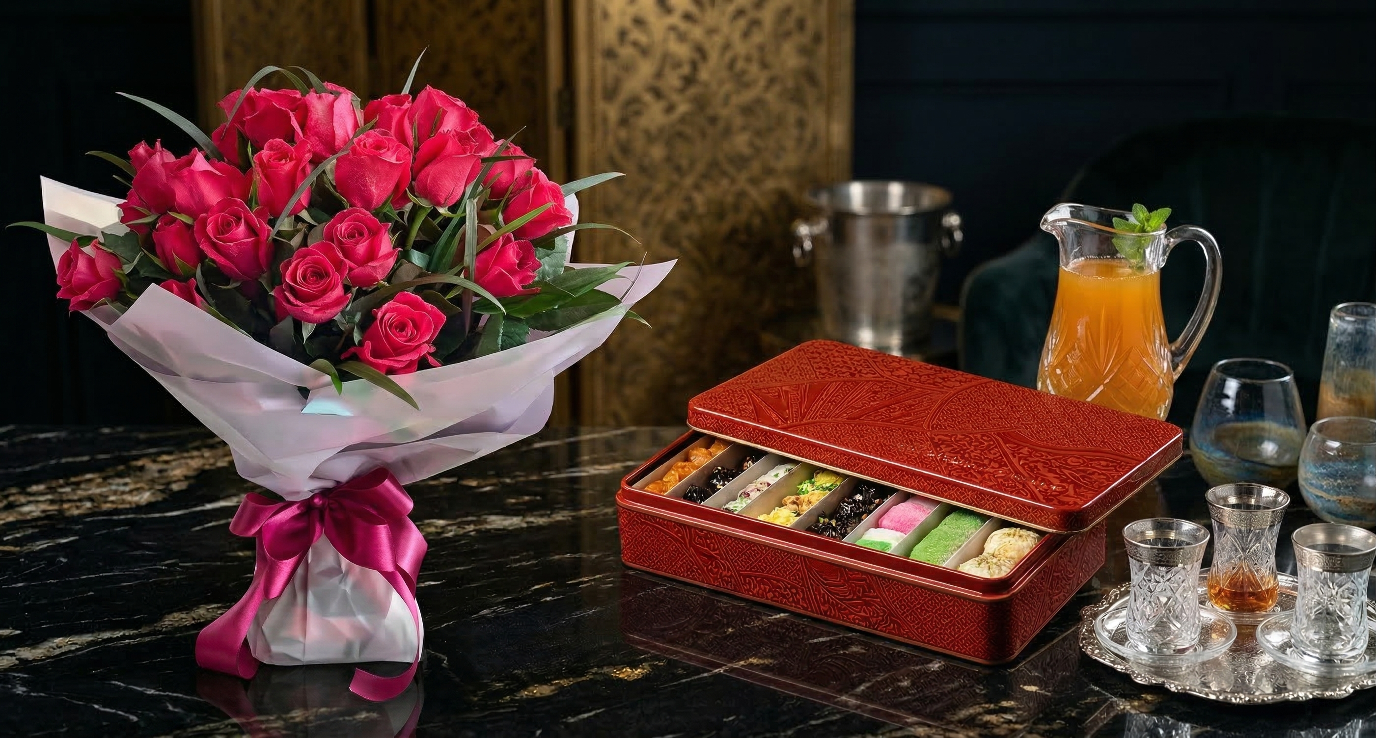 Traditional Celebration Combo – 24 Red Roses & 2 KG Premium Mix Mithai