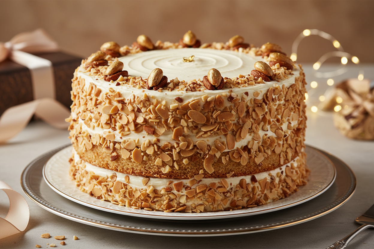 Badam (Almond) ke shahi aur daanedaar zaiqe se bana hua 2.2 LBS ka nayaab cake! Yeh cake un logon ke liye perfect hai jinhe light aur nutty flavor pasand hai. Iska moist sponge aur upar se toasted badam ki sajawat isko ek adaa aur lazzat deti hai jo hamesha yaad rahegi.

🎁 Includes:

2.2 LBS (Approx. 1 kg) of freshly baked cake
Rich, moist almond flavor (can be pure almond or almond-based such as Almond Praline)
Decorated beautifully with toasted almond flakes or chopped nuts
Free custom message piping
Fre