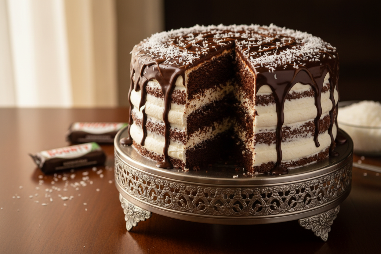 Coconut aur chocolate ka mazedar jod—2.2 LBS ka Bounty Cake! Bounty chocolate bar ke zaiqe se inspired, ismein moist coconut filling aur chocolate ki rich layer hoti hai. Coconut lovers ke liye yeh ek must-have aur unique treat hai.

🎁 Includes:

2.2 LBS (Approx. 1 kg) of cake with a distinct coconut and chocolate flavor
Fluffy coconut-flavored filling/layer
Covered in a chocolate glaze, mimicking the Bounty bar
Free custom message piping
FROM Hob Nob Cafe Karachi
