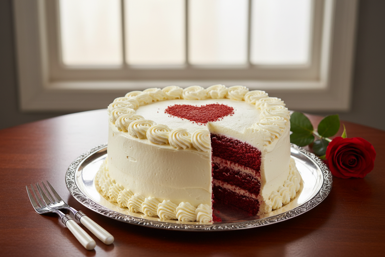 

💖 Dil se Diya Gaya Tohfa! Classic Red Velvet ka iconic taste, ab romantic Heart Shape mein. Soft, moist, red sponge, jise cover kiya gaya hai creamy aur tangy cream cheese frosting se. Pyaar ka izhaar karne ka sabse sweet tareeka!

🎁 Includes:

2.2 LBS (Approx. 1.0 \text{ kg}) of vibrant red velvet sponge.
Signature creamy cream cheese frosting.
Perfect heart shape for romantic expression.
Free custom message piping &amp; delivery.

Exactly From Sheraton Hotel Lahore
