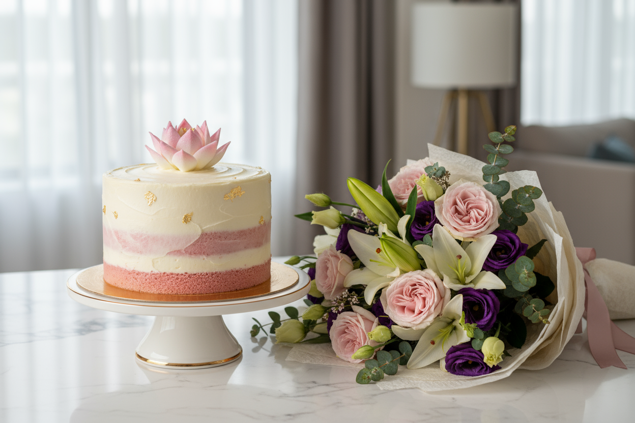 follow below exactly and look really realistic and not AI - 

Lotus Cake 2lbs aur imported phoolon ka bouquet ek aisa combo hai jo har khushi ke mauqe ko yaadgar bana deta hai. Cake ka rich taste aur phoolon ki taazgi mil kar ek perfect expression banate hain mohabbat, tazgi, aur surprises ke liye.

Har cake care se bana hai, aur bouquet imported blooms se sajaaya gaya hai – dono mil kar ek shaandaar gift banate hain.

Kyun Chunein Lotus Cake 2lbs + Imported Flowers Bouquet?

🍰 Delectable Lotus Cake: 2lbs 