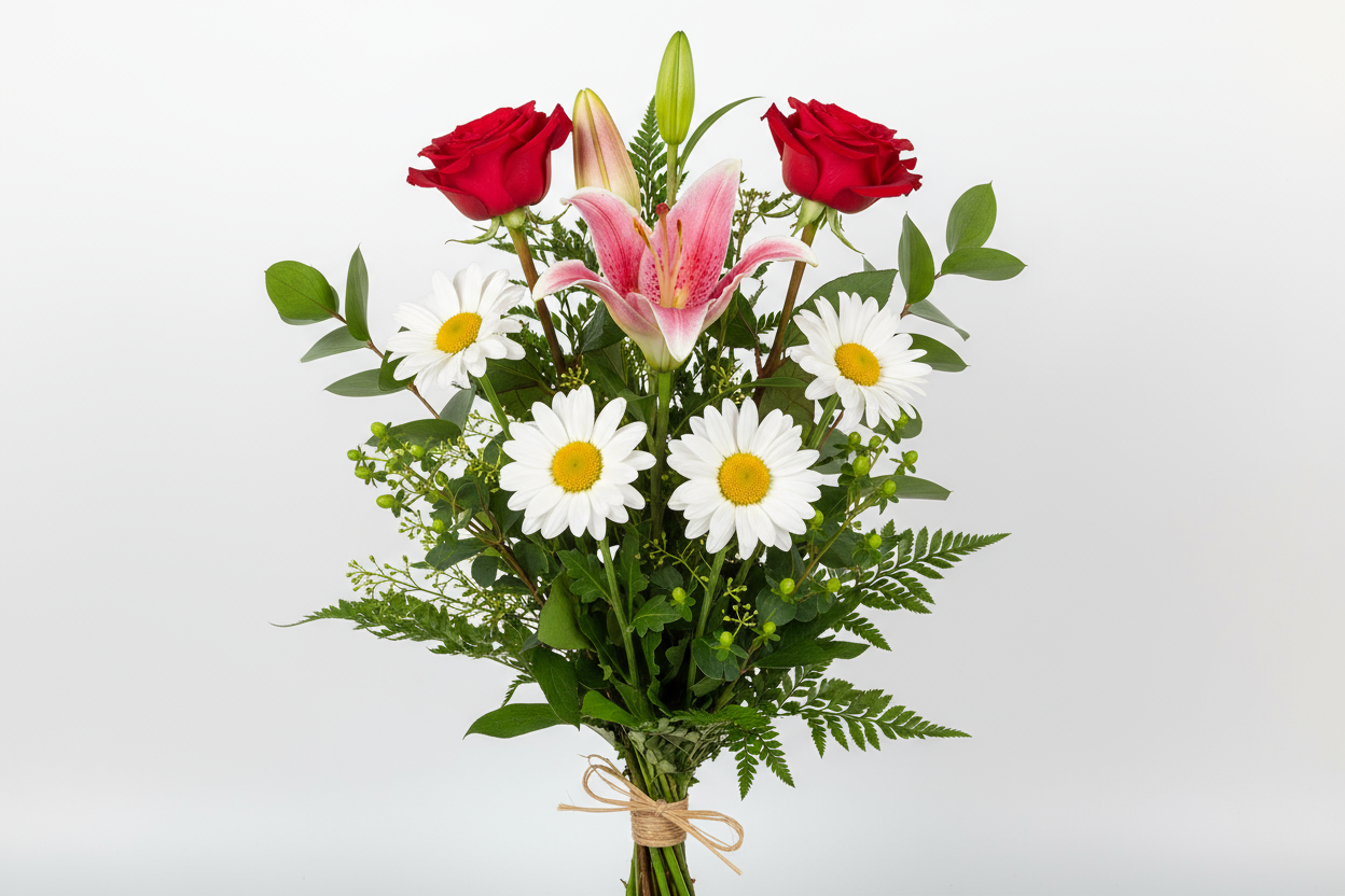 FOLLOW EXACLTY AND REALLY REALLY REAL AN D NOT AI

4 Daisy stems, 1 Lily stem aur 2 Long Stem Roses ka khubsurat mix. Yeh bouquet pyar aur khushboo dono ka behtareen izhar hai.

🎁 Includes:
4 Daisy stems
1 Lily stem
2 Long Stem Roses
Free greeting card &amp; delivery

💐 Perfect For:
Anniversary, birthday, ya romantic surprise ke liye