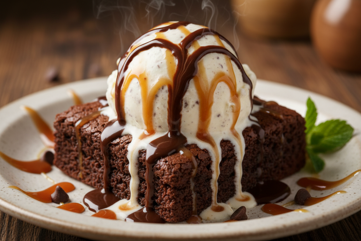 Garma garam, fudgy brownie aur uske upar vanille ice cream ka thanda, creamy scoop! Yeh dessert chocolate lovers ki jannat hai. Brownie ki narm aur gooey texture, aur ice cream ki thandi mithaas ka yeh combination aapko bohat hi lazzatdar aur comforting maza dega. Upar se chocolate sauce ki drizzle isko aur bhi khaas bana deti hai.

🎁 Includes:

One piece of freshly baked, warm, fudgy brownie
One scoop of premium vanilla ice cream (or flavor of choice)
Topped with chocolate/caramel
From Pie in the Sky Bake