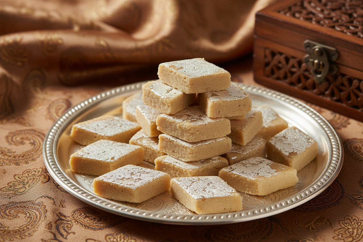 Kaju Barfi 300 gm ek premium sweet treat hai jo cashew (kaju) aur shakar ka nazuk mix hai — har bite mein melt-in-mouth texture, thodi ghee ya butter ki richness aur traditional mithaas ka asar. 300 gram ka pack generous hai, gift dene ya apne meetha cravings satisfy karne ke liye perfect hai.

Kyun Chunein Kaju Barfi 300 gm?

🥜 Rich Cashew Flavor: Sirf kaju aur shakar ya mild sweet syrup se bana, jise mild ghee ka touch ya rose water garnish mil sakta hai.
💝 Premium Texture: Soft aur smooth, thodi gateel