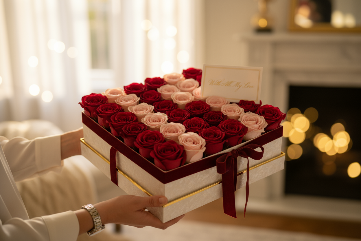 look real and make it look like someone is giving it to me 

Modern aur stylish andaaz mein 36 gulab ek khubsurat box mein pesh kiye gaye hain — pyaar aur shukriye ka behtareen izhar.

🎁 Includes:

3 Dozen taaza gulab gift box mein

Free greeting card aapke paighaam ke saath

Free delivery poori Pakistan mein