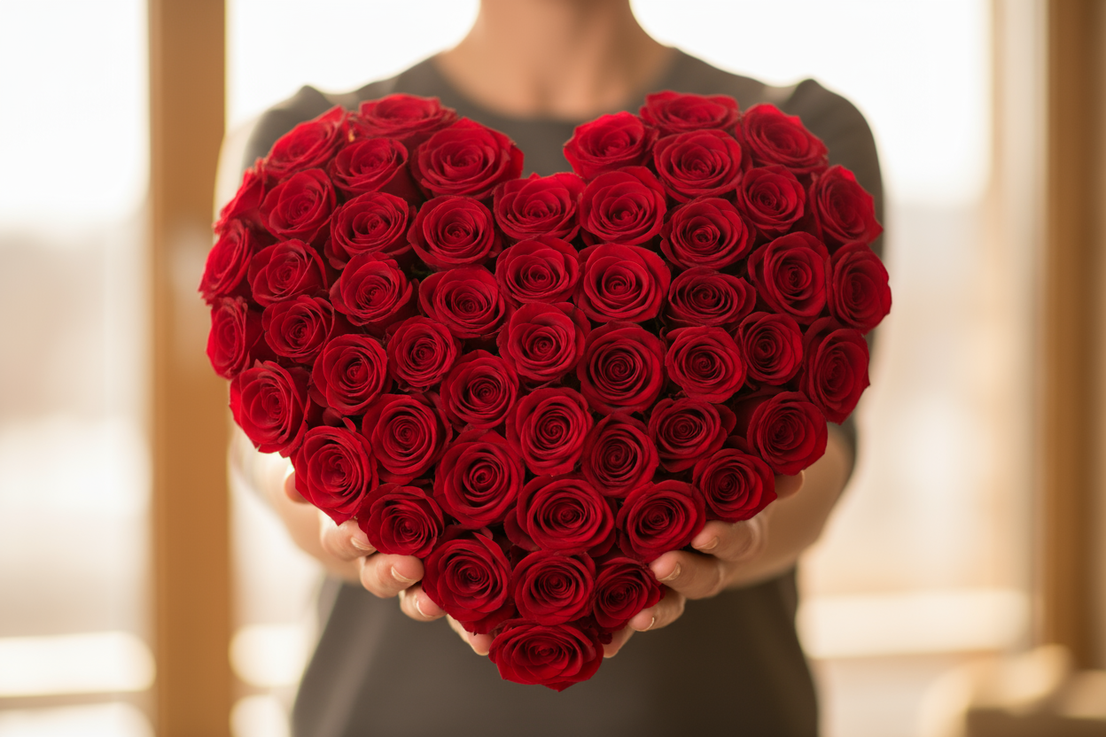 look real and make it look like someone is giving it to you 

100 laal gulabon ka heart shape arrangement — mohabbat ka behtareen aur yaadgaar izhar.

🎁 Includes:

100 red roses heart shape arrangement

Free greeting card

Free delivery poori Pakistan mein