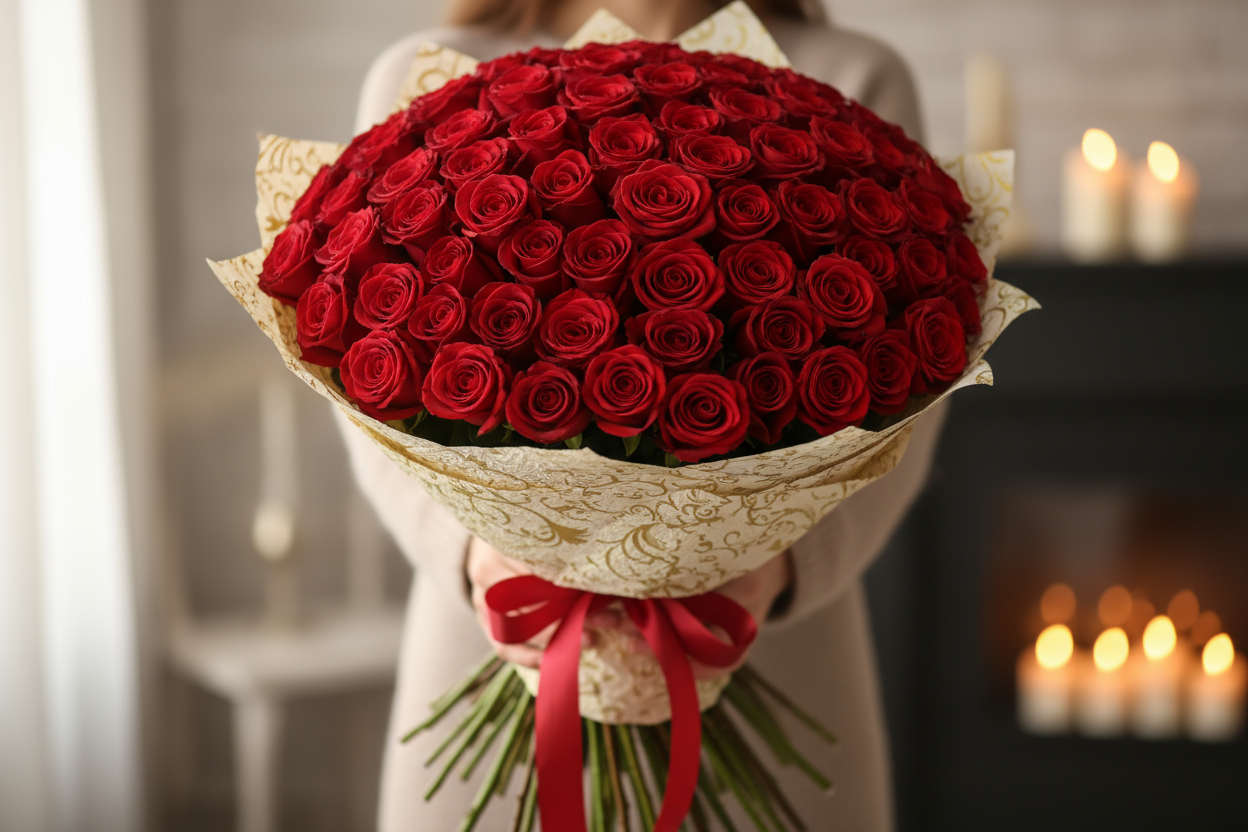 look real and make it look like someone is giving it to you 

120 laal gulabon ka ye grand bouquet aapke jazbaat ka sabse behtareen izhar hai — ek unforgettable gesture.

🎁 Includes:

10 Dozen taaza laal gulab

Free greeting card aapke paighaam ke saath

Free delivery poori Pakistan mein

💐 Perfect For:
Proposal, wedding, anniversary, ya grand surprise ke liye