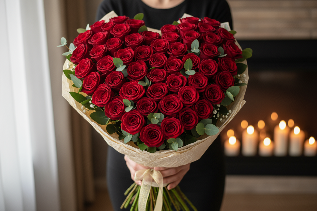 look real and make it look like someone is handing it to you 

Dil shakal mein sajaye gaye 60 laal gulabon ka ye arrangement aapki asli mohabbat ka paighaam hai.

🎁 Includes:

5 Dozen laal gulab heart shape mein

Free greeting card aapke paighaam ke saath

Free delivery poori Pakistan mein

💐 Perfect For: