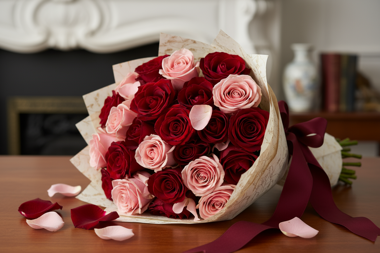 LOOK REAL NOT AI 

Imported Roses Bouquet un phoolon ki khoobsurti lekar aata hai jo door-dil farms se aayi hain — har gulab ek paighaam hai elegance, boo, aur jazbaat ka. Chaahe aap mohabbat ka izhar karna ho, shukriya ada karna ho ya bas kisi ko yaad dilana ho ke woh khaas hai, yeh bouquet woh classic touch laata hai jo hamesha yaad rahe.

Har gulab handpicked hai — petal khubsurat, rang gehra, aur freshness lambe waqt ke liye. Elegant wrapping aur finishing touch ke sath, yeh arrangement nazar aur dil do