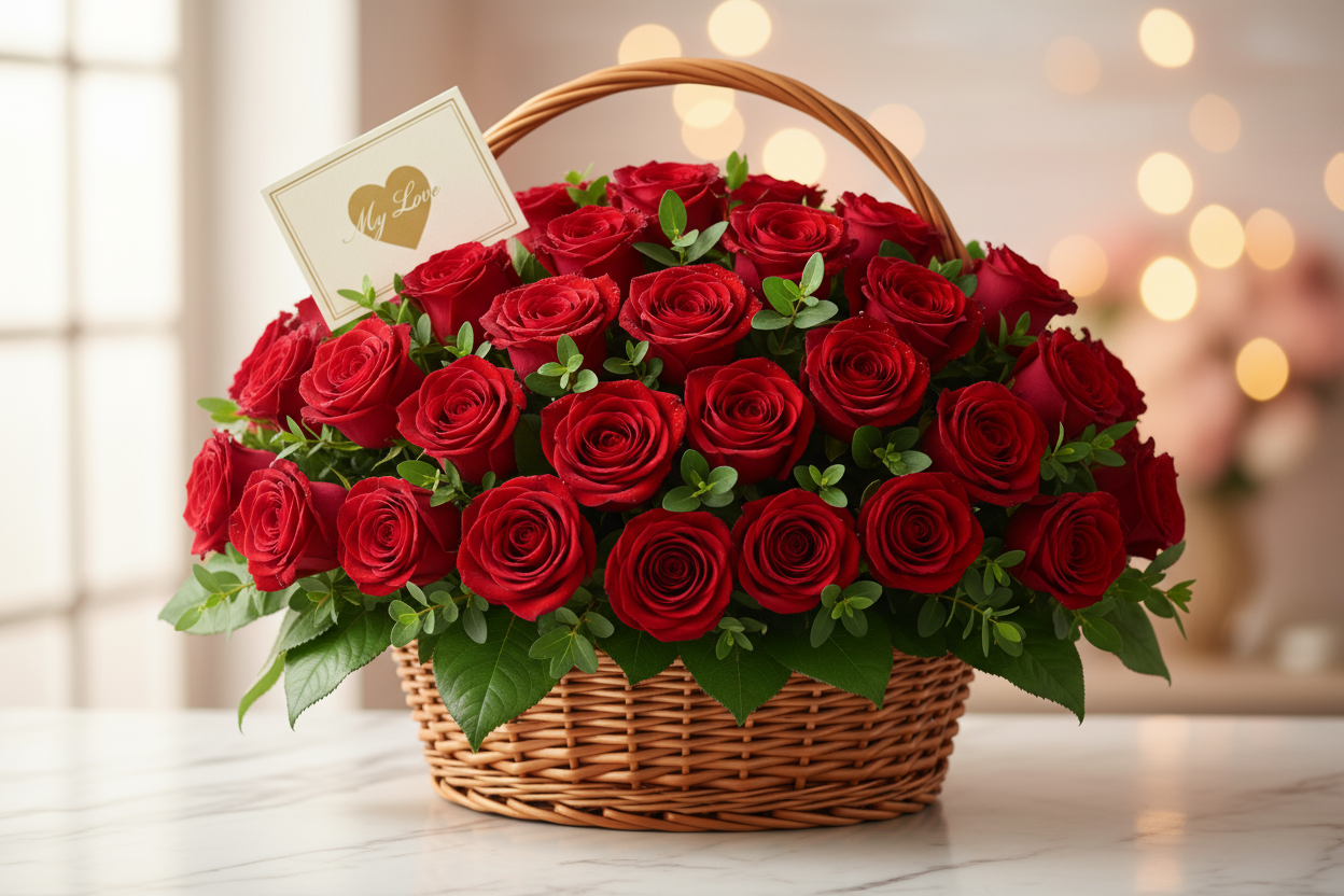 make it look really real

Ek grand aur romantic surprise — 60 laal gulabon ki basket jo mohabbat ka gehra izhar karti hai.

🎁 Includes:

5 Dozen taaza laal gulab basket mein

Free greeting card aapke paighaam ke saath

Free delivery poori Pakistan mein

💐 Perfect For:
Anniversary, love surprise, ya Valentine’s Day ke liye