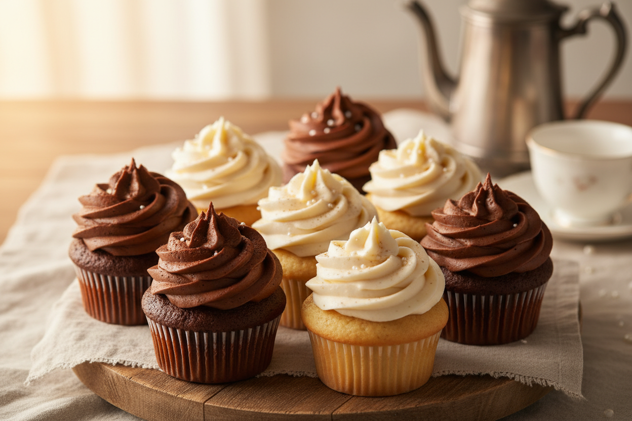 Soft, frosted cupcakes — assorted chocolate &amp; vanilla flavors.

🎁 Includes:
10 Cup Cakes
From Pie in the Sky Bakery Karachi
